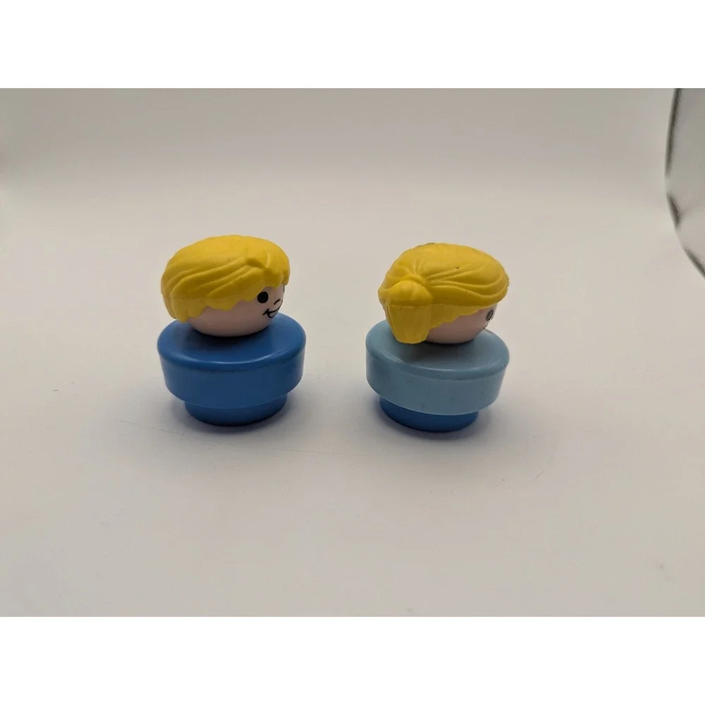 Vintage 1990 Fisher Price Chunky‎ Little People Blondes Boy Girl Blue Figures